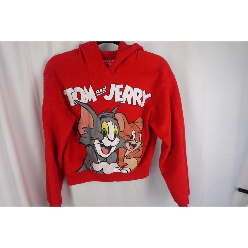 Tom & Jerry Hoodie Youth‎ S Red Unisex Official Cartoon Graphic Sweatshirt